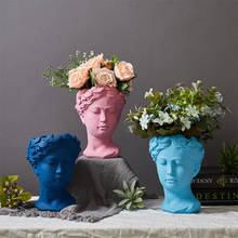 Potes criativos para plantas, vaso europeu de cimento, suculentas, deusa grega, estátua para parede, vaso de flores para decoração de parede 2024 - compre barato