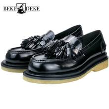 Designer Men Tassel Loafers Round Toe Platform Casual Shoes High Quality Office Party Genuine Leather Shoes Plus Size 36-46 2024 - buy cheap