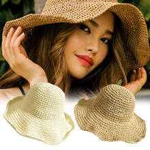 Шляпа женская Соломенная с широкими полями, складная пляжная Панама от солнца, с бантом и цветами, для путешествий, летняя 2024 - купить недорого