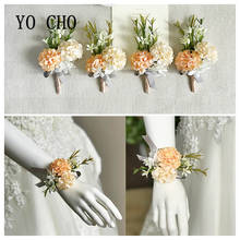 Wedding Boutonniere Groomsman Flowers Silk Roses Girl Wrist Corsage Bridesmaid Bracelet Groom Buttonhole Marriage Accessories 2024 - buy cheap