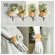 Boutonniere de boda, flores de padrino de boda, rosas de seda, ramillete de muñeca para niña, pulsera de dama de honor, novio, ojal, accesorios de matrimonio 2024 - compra barato