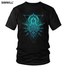 Geometric Triangle Mandala Ornament Lotus Flower T Shirts Gorgeous Summer Cotton T-Shirt Men Brand Short Sleeves Blue Shades Tee 2024 - buy cheap