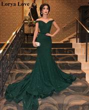 Green Elegant Formal Party Night Evening Dresses 2020 Off Shoulder Sequin Satin Robe De Soiree Prom Gowns Women Sexy Long Gowns 2024 - buy cheap