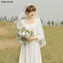 KAUNISSINA Women Wedding Dresses Bridal Dress Long Sleeve Three Quarter Collar Cheap Bride Satin Simple Wedding Gowns 2024 - buy cheap