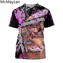 Camiseta estampa animal caçador de renos, camiseta estilo harajuku rosa para mulheres e homens com estampa 3d 2024 - compre barato