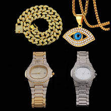 Conjunto de collar y reloj para hombre, gargantilla de estilo Hip Hop, Color dorado y plateado, cristal cubano, Miami, moda de lujo 2024 - compra barato