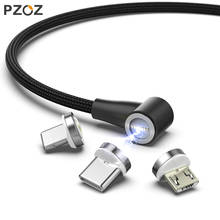 Магнитный кабель PZOZ, micro usb, быстрое зарядное устройство, type-c, usb для iphone xs max, xr, x, 8, 7 plus, 6s, 6, 5 s, Магнитный зарядный кабель на 90 градусов магнитная зарядка 2024 - купить недорого