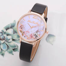 Relógio luxuoso feminino quartz, relógio de pulso com pulseira de couro e design floral 2024 - compre barato