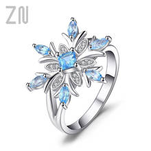 Anéis de floco de nece com pedra, anéis chique elegantes da moda com flor de zircão azul para mulheres, joias de natal para presente 2024 - compre barato