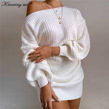 Vestido tomara que caia suéter feminino sexy, vestido folgado de malha casual sólido 2024 - compre barato