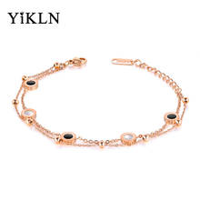 Yikln pulseiras de corrente e ligação, dupla face preta e branca, joias de aço titânio, pulseiras de pingente para mulheres yb18090 2024 - compre barato