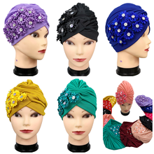 A Dozen Fashion Muslim Female Turban Hat Bonnet Gold Velvet Hot Rhinestone Solid Indian Beanie Hair Bonnets Cap For Women 2024 - buy cheap