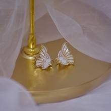 Korea Hot Selling Fashion Jewelry 14K Real Gold Electroplated Copper Inlaid Zircon Earrings Sweet White Earrings for Women 2024 - buy cheap
