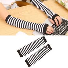 Lady Stretchy Soft Knitted Wrist Arm Warmer Long Sleeve Fingerless Gloves Striped TT@88 2024 - buy cheap