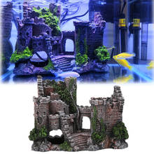 Resina artificial castelo europeu de aquário, ornamento de paisagem para tanque de peixes, decoração para quarto de rock, casa para cobrir para peixes, camarão, tartaruga 2024 - compre barato