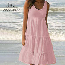 Jocoo Jolee Oversized Loose Dress Casual Sleeveless O Neck Ruffles Mini Dress Elegant Solid Beach Dress 2020 Summer Sundress 2024 - buy cheap