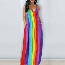 40# Summer Spaghetti Strap Dress Women Rainbow Casual Plus Size Summer Dress 2021 V-neck Sleeveless Long Maxi Dress Vestidos 2024 - buy cheap