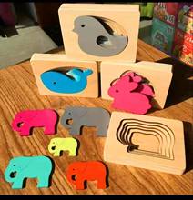 Многослойные головоломки, детские игрушки Монтессори, Детские деревянные игрушки для детей, картонная 3D-Головоломка с животными, подарок для раннего развития 2024 - купить недорого