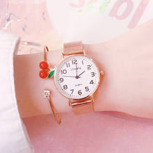 Relojes sencillos de cuarzo para mujer, pulsera de lujo de oro rosa, marca Ulzzang, informal, con Dial numérico 2024 - compra barato