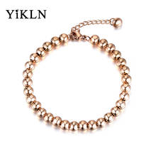 Yikln pulseira de corrente dourada rosa 4/6mm, contas redondas, pulseira de corrente de aço inoxidável, pulseira para mulheres, yb18023 2024 - compre barato