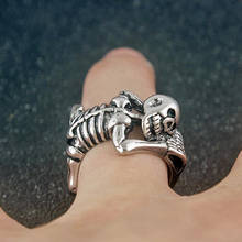Мужское кольцо со скелетом в стиле ретро, Открытое кольцо со скелетом с черепом в стиле хип-хоп вечерние вечерний аксессуар, креативная Подарочная бижутерия на Хэллоуин 2024 - купить недорого