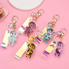 Korean Quicksand Acrylic Oiling Keyring Cartoon Bear Keychain Symphony Leather Bag Pendant Key Chains Jewelry 2024 - buy cheap