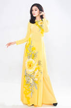 yellow aodai vietnam clothing cheongsam aodai vietnam dress vietnamese traditional cheongsam dress 2 pcs show clothing 2024 - buy cheap