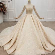 Serene Hill Champagne Luxury High Neck Wedding Dress 2020 Dubai Beading Sequined Long Sleeves Bridal Gown Custom Made CHX0134 2024 - buy cheap