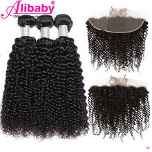 Kinky Curly Bundles With Frontal Closure 13x4 Lace Frontal With 3 4 Bundles Brazilian Weaving Curly Human Hair Bundles Frontal 2024 - buy cheap