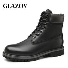 GLAZOV  Winter Warm Men Boots Genuine Leather Fur Plus Men Snow Boots Handmade Waterproof Working Ankle Boots High Top Men Shoes 2024 - buy cheap