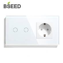 BSEED Touch Dimmer 2 Gang 1 Way With EU Standard Wall Switch Socket 3 Colors Crystal Glass Panel 157mm Touch Dimmer 2024 - buy cheap