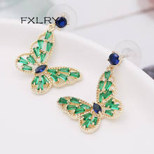 FXLRY Romantic Openwork Pink /green Zircon Butterfly Temperament dangler Earrings For Women Jewelry 2024 - buy cheap