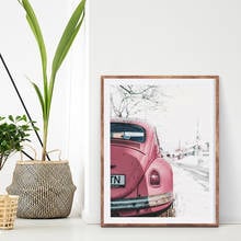 Póster Vintage de coche rosa, lienzo impreso, fotografía de arte de pared, póster de coche Retro, pintura artística, imagen de pared, decoración del hogar 2024 - compra barato