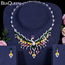 BeaQueen Luxury Multicolor Cubic Zircon Crystal Big Peacock Nigerian Wedding Bridal Costume Jewelry Sets for Women JS168 2024 - compra barato