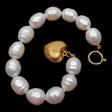 Y·YING natural Cultured White Rice Pearl Bracelet Gold Plated Brushed Heart Charm 8" 2024 - buy cheap