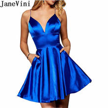 JaneVini Sexy Spaghetti Straps Short Homecoming Dresses with Pockets Mini Royal Blue Elastic Satin Party Dress Cocktail Gowns 2024 - buy cheap