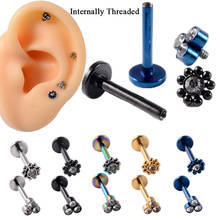 2PCS Crystal Ear Stud  CZ Gem Sun Labret Surgical Steel Internally Threaded Trangle Lip Ring Tragus Cartilage Earring Piercing 2024 - buy cheap