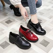 Solid Leather Casual Shoes Woman Flats New Spring Brogues Oxford Shoes for Women Lace Up Thick Bottom Plus Size Platform Shoes 2024 - buy cheap