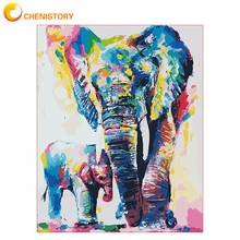 Chenistory-pintura por números de elefante colorido, kit para adultos e crianças de 50x65cm, moldura, óleo, imagem 2024 - compre barato