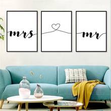 Modern Nordic Mrs and Mr Home Decor Nordic Canvas Painting Wall Art Picture Romantic Print Minimalist Decor Painting for Bedroom 2024 - buy cheap