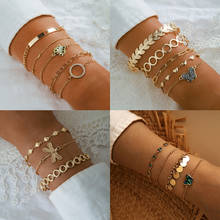 Tocona Charm Butterfly Bracelets for Women Shiny Rhinestone Gold Alloy Metal Chain Geometric Bangle Bohemian Jewelry Gift 2024 - buy cheap
