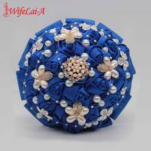 8 Styles 15cm Jewelry Beaded Wedding Flower Bridal Bridesmaid Bouquets Royal Blue Ribbon Bouquets Diamond Brooch Bouquet Small 2024 - buy cheap