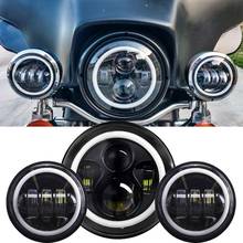Halo 7" LED Headlight With 4.5" Passing Fog Lights For Motorcycle Touring Electra Glide Road King Softail 2024 - buy cheap