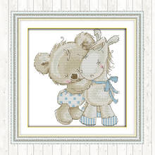 Bear and Donkey Cotton Thread Embroidery Needlework Sets Cross Stitch Kits Wall Home Decor DIY Needlework Crafts Patterns Kits 2024 - buy cheap