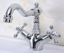Polished Chrome Brass Two Cross Handles One Hole Bathroom Basin Kitchen Sink Swivel Spout Faucet Mixer Tap mnf918 2024 - buy cheap