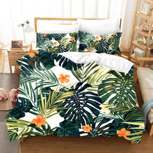 Jogo de cama com estampa de plantas tropicais, edredom, folhas verdes, roupas de cama com fronha, 2/3 peças, macios, têxteis para casa 2024 - compre barato