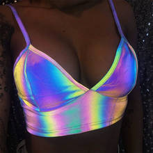 Colete feminino de verão, top crop sexy, boate, decote profundo em v, laser, refletor, alça superior, corpo, flash, cami, top cami, roupa de rua, 2020 2024 - compre barato