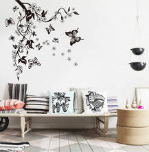 Adesivo decorativo de parede com ramos e flores borboletas, decoração para casa, sala de estar, decalques de parede em pvc, arte de mural faça você mesmo 2024 - compre barato