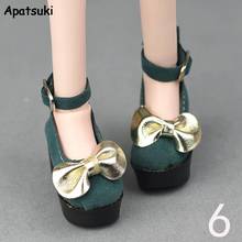 Sapatos verde escuro com laço, calçados da moda para bonecas bjd de 1/4, sapatos de salto alto com gravata para bonecas xinyi 1:4, acessórios de bonecas 2024 - compre barato