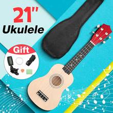 Комплект укулеле 21 дюйм, гавайская гитара Сопрано, 4 струны, струнный музыкальный инструмент, тюнер, струна, ремешок, сумка 2024 - купить недорого